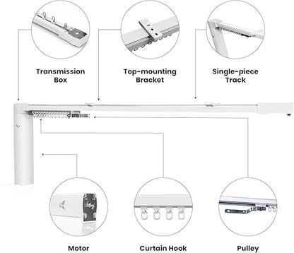 Osprey Smart Curtain Track, 5ft3/1.6m, Single-Piece Motorized Rod, Quiet Heavy-Duty Motor, Remote & App Control, Compatible with Alexa & Google Assistant, Ceiling or Wall Mounted (Single-side opening)