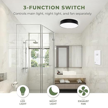 Akicon Humidity Sensor Switch with Motion-Activated Wall Plate, Bathroom Fan Timer Switch for Ventilation, Adjustable Humidity Settings, Fan and Light Control, ETL Listed, White
