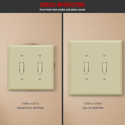 ENERLITES Double Toggle Switch Cover, Two Gang Light Switch Wall Plate, Gloss Finish, Oversized 2-Gang 5.5" x 5.5", Unbreakable Polycarbonate Thermoplastic, UL Listed, 8812O-I, Ivory