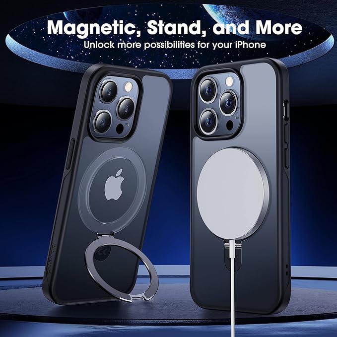 CASEKOO Designed for iPhone 15 Pro Case with Magnetic Invisible Stand [Military Drop Protection] [Compatible with MagSafe] Shockproof Slim Translucent Matte Pro Case 6.1 Inch, Black