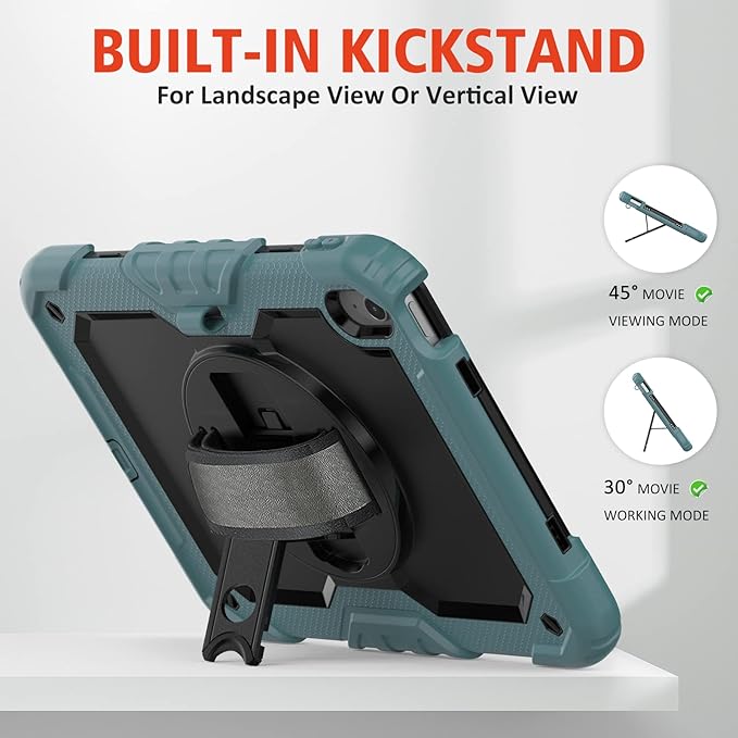 Ambison Case for iPad A16 11th/10th Generation 11"/10.9'' 2025/2022,Heavy Duty Shockproof Case with Tempered Glass Screen Protector, 360° Rotating Handle Strap&Stand,Shoulder Strap-Teal