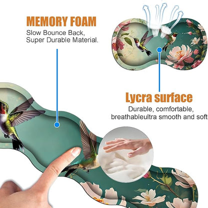 4 in 1 Ergonomic Keyboard Wrist Rest & Mouse Pad Wrist Rest Set, Large XXL Gaming Desk Mat 31.5"x 11.8" with Non-Slip Base, Memory Foam for Home Office Study Gaming, Hummingbird Flowers