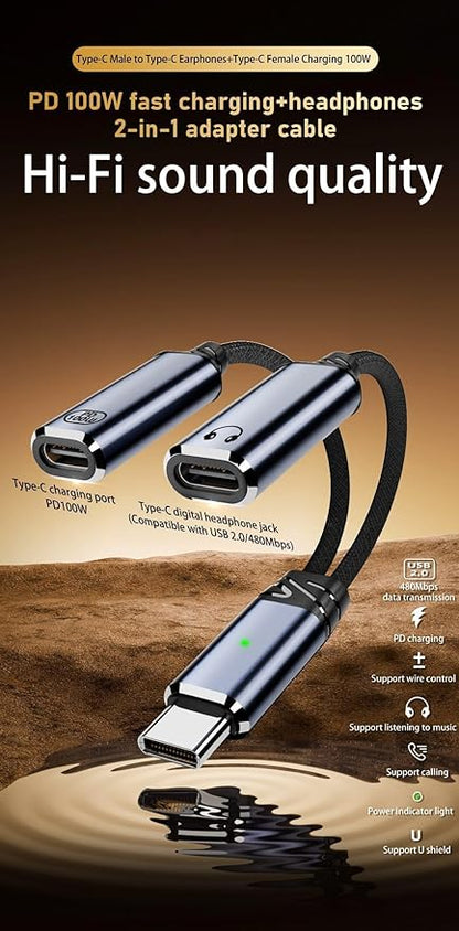 Mizi Headphone Splitter 3.5mm Stereo to Dual 3.5mm Female Jack Audio, Extension Cable Y Splitter Compatible with iPhone Samsung iPad Tablet Laptop - Grey