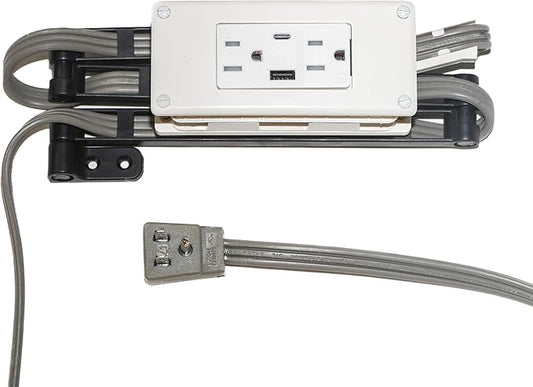 My Tidy Space Low Profile Combo (1) USB-A (1) USB-C (2) 15 Amp in Drawer Docking Station Outlet Plugs with Retractable arm
