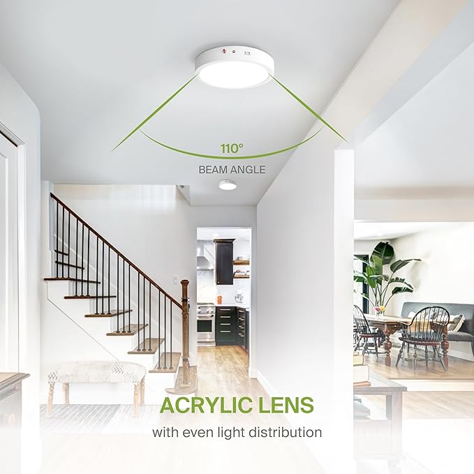 ASD LED 12" Round Flush Mount Ceiling Light Fixture, Low Profile Surface Lighting | 5CCT, Dimmable, Battery Backup, ETL Listed | 24W 2100LM 2700-6000K 120V | Kitchen, Hallway Lamp | White, 6 Pack