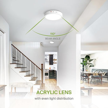 ASD LED 12" Round Flush Mount Ceiling Light Fixture, Low Profile Surface Lighting | 5CCT, Dimmable, Battery Backup, ETL Listed | 24W 2100LM 2700-6000K 120V | Kitchen, Hallway Lamp | White