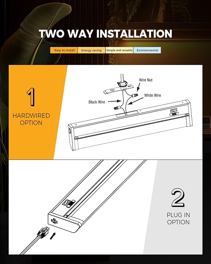 18" Hardwired Under Cabinet Lighting for Kitchen, 12W 1000LM, 3CCT Plug-in Under Counter Lights Fixtures, Dimmable, Connect Up to 15 Units, 45° Rotatable Design, YT-4208-16