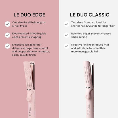 L'ANGE HAIR Le Duo Edge 360° Airflow Titanium Styler Blush | 2-in-1 Flat Iron Straightener & Curling Iron | 1” Wide Titanium Plates with Rounded Corners & Softly Beveled Edges (Blush)
