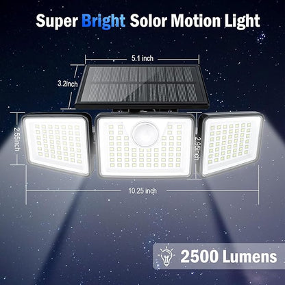 daphino 2500LM Solar Lights Outdoor with Motion Sensor,3 Head 270° Wide Angle Street Area Lights,IP65 Waterproof Security Lighting with 3 Modes(Remote,2 Pcs)