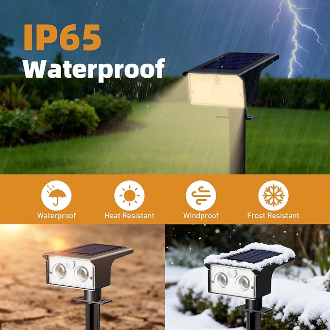 btfarm Solar Spot Lights Outdoor Waterproof, 4 Pack/3 Modes Motion Sensor Lights, Solar Powered Spotlights 2-in-1 Auto On/Off for Outside Pathway Yard Garden Landscape Lighting, Warm White