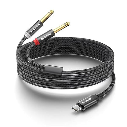 Smithok USB C to Dual 6.35mm 1/4 inch Stereo Splitter Y Cable, USB Type C to Dual 6.35mm 1/4 inch TS Audio Cord for iPhone 15 Series,Smartphone,Tablet,Laptop, Amplifier, Speaker(3.3 ft/1m)
