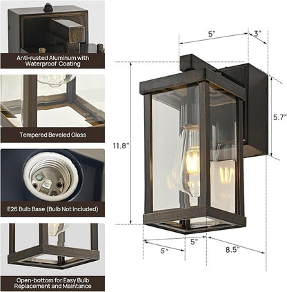 JOKAONOTL Dusk to Dawn Porch Lights with GFCI Outlets Waterproof Outdoor Wall Lights Exterior Lighting Fixtures Modern Outside Lights Wall Mount for House Patio Garage,Gold Brown,11.8''H,1PC