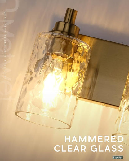 METWET 4-Light Bathroom Light Fixtures, 24.5 Inch Brushed Gold Vanity Lights with Clear Hammered Glass Cylinder Shade, Modern Vanity Lighting Fixture Over Mirror, VL198-BG-4