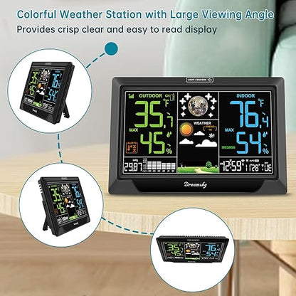 DreamSky Weather Station Indoor Outdoor Thermometer Wireless, Atomic Clock with Indoor Outdoor Temp, Date Day, Adjustable Backlight, Inside Outside Temperature Humidity Monitor for Home