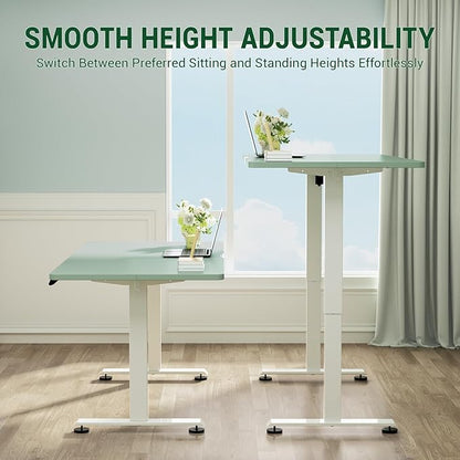 Veken 55 Inch Large Electric Standing Desk, 4 Memory Heights Adjustable,Sit to Stand Up, Work Home Office Computer Table for Study, Walking Pad, Writing, and Games, Wooden Desktop Desks, Green