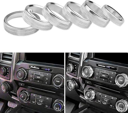 Knob Cover for F150 AC Climate Control Switch/Trailer/4WD/VOL/Tune Button Interior Center Console Trim Accessories Compatible with Ford F150 XLT 2016 2017 2018 2019 (Silver 6 Pcs)
