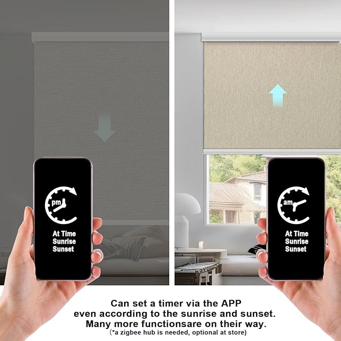 COOLWINDS Motorized Blinds with Remote Cordless Automatic Motorized Shades Custom Blinds for Windows Smart Curtains Compatible with Alexa Google Home(Blackout Sweet Latte,W26 x H72in)