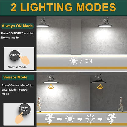 ACOHOOK 300W LED High Bay Light Motion Sensor(Energy Saving), 45000lm Commercial Bay Lights with Remote Control AC100-277V High Bay LED Shop Lights Supports Normal Mode & Motion Mode Switching- 6Pack