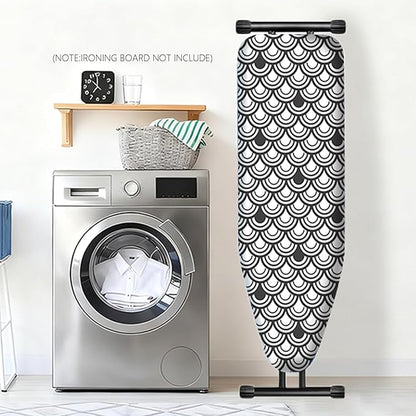 Bumkimue Ironing Board Cover and Pad, Standard Size 15x54 Inches, Blue Floral Pattern, Heavy Duty Padded, Elastic Edge, Scorch Resistant (Black and White Shell Shape)