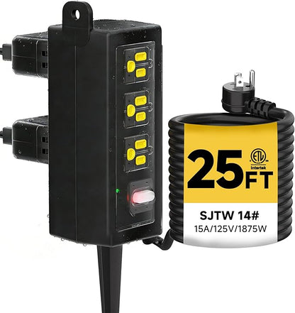 IP66 Outdoor Power Strip Waterproof,Iwister Heavy Duty Surge Protector, 25 FT Extension Cord, All-Weatherproof,6AC, Suitable for Outdoor, Work Room, Patio Gardens, Pool Parties
