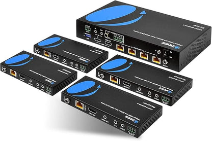 OREI 1x4 HDMI Extender Splitter HDBaseT 4K, Multiple Over Single Cable CAT6/7 4K@60Hz 4:4:4 HDCP 2.2 With IR Remote EDID Management, HDR - Up to 400 Ft - Loop Out - Low Latency - Full Support