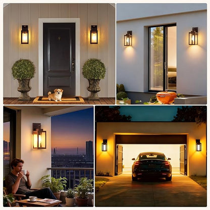 LTBLIGHT 2-Pack Motion Sensor Porch Lights Outdoor, Farmhouse Brown Dusk to Dawn Exterior Lighting Fixtures with 3 Modes, Waterproof Wall Lanterns for House, Backyard, Entryway, Garage