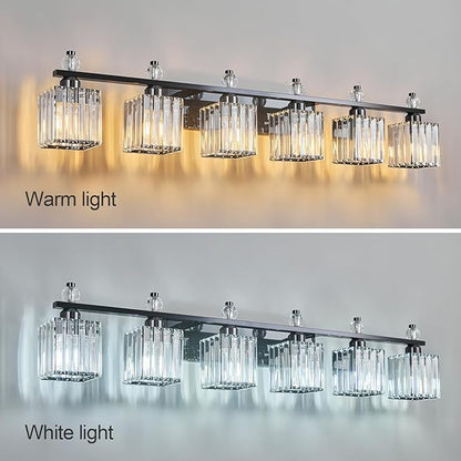 FDPBY Vanity Lights 6-Light Modern Crystal Vanity Light Plating Black Bathroom Light Fixtures Over Mirror Crystal Bathroom Vanity Lighting Fixtures