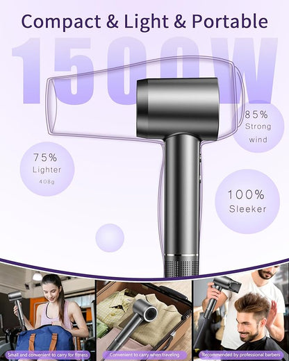 Hair Dryer, 15000RPM High Speed Ionic Hair Dryer for Fast Drying, Professional Lightweight with Magnetic Nozzle, 5 Temperatures and 2 Speeds, Low Noise, Suitable for Travel and Home Use