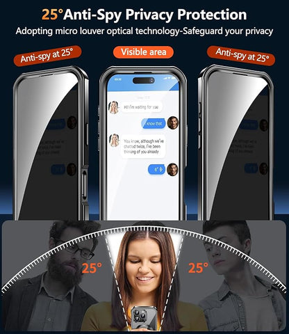 [360° Rotatable CD Stand & Built-in Privacy Screen Magnetic Case for iPhone 16 Pro [Compatible with MagSafe & Full Signal] Mil-Grade Shockproof Full Body Anti-Spy Cover for 16 Pro-Black