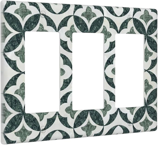 Bvtewkhz Green Luxury Modern Cubic Marble 3 Gang Triple Rocker Decorative Light Switch Covers Electrical Faceplate Switch Plates for Bathroom Kitchen Home