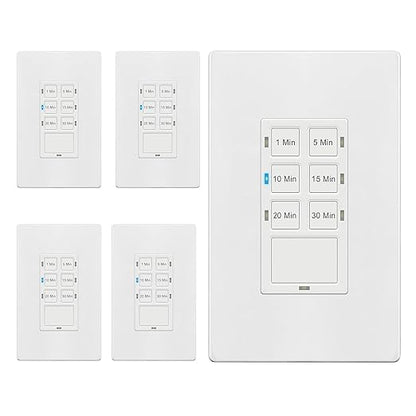 TG 30-Min Countdown Timer Switch, Neutral Required in Wall Timer for Bathroom Fans, Lights, Heaters, with On/Off Switch, TS-C30M, White, 5 Pack