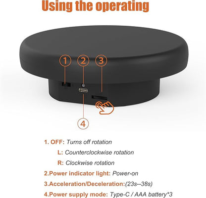 6.3 inch / 4.4LBS Load, 360 Degree Electronic Turntable Display Stand for Photography Products (16CM Black)