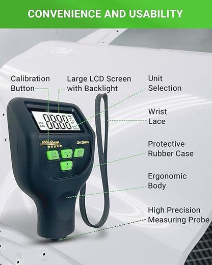 Paint Thickness Gauge CM-224Pro 2026 | Coating Thickness Meter Fe/Al/Zn | Auto Paint Depth Gauge Car Tester with High-Precision Probe, Multi-Unit Display & Auto Calibration