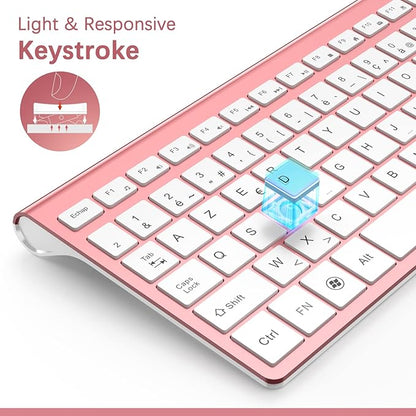 J JOYACCESS Wireless Keyboard Mouse Combo,Typewriter Keyboard Wireless, Portable Pink Keyboard for Computer/Laptop/Windows/Mac-Pink