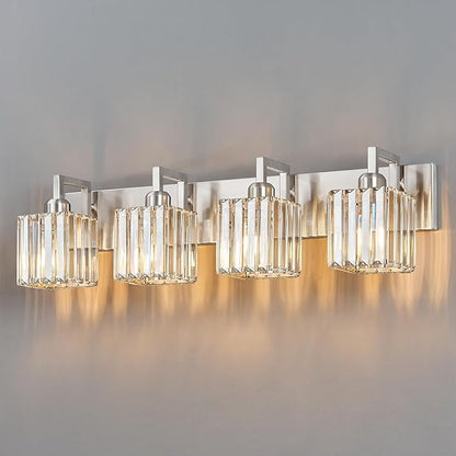 FDPBY Modern Bathroom Vanity Light 4-Lights Brushed Nickel Vanity Light Crystal Wall Light Bathroom Light Fixtures