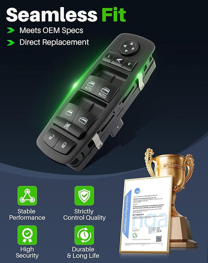 Dacall Window Switch Fits for Chrysler Town & Country (2012-2015), Dodge Grand Caravan (2012-2015), Ram 1500 2500 (2013-2015), Ram 3500 (2015) Front Driver Side, Replaces 68110867AA, 68110867AB