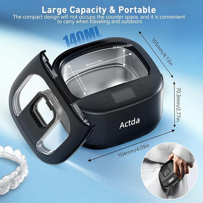 Ultrasonic Retainer Cleaner, Upgraded Wireless Professional Sonic Dental Cleaning Machine, Dental Cleaning Pod Night Guard Cleaner for Dentures, Retainers,Aligner, Mouth Guards, Jewelry, Black