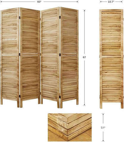 Room Dividers and Folding Privacy Screens, Wood Louvered Separators Divider Wall for Home Office Bedroom - 4 Panels, 67 * 60inch (Wood)