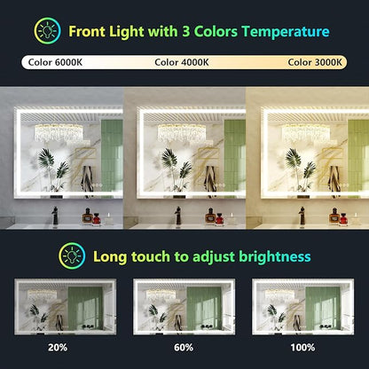 YEELAIT 68x40 Inch RGB LED Bathroom Mirror Front Light and RGB Backlit Lighted Vanity Mirror for Bathroom Wall Mounted Dimmable Anti Fog Memory Shatter-Proof IP54 Waterproof Horizontal/Vertical