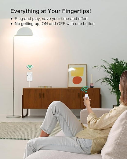 TREEWELL Remote Control Outlet with 2 Remotes, 200 FT Long Range Wireless Light Switch, 15A/1875W High-Power Electrical Outlet Switch for Lamps, Lights, Household Appliances, FCC & ETL Listed
