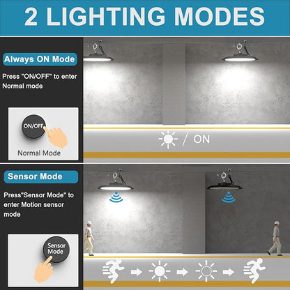 Lightdot Smart LED High Bay Light 300W 45000lm Commercial Bay Lighting 5000K AC100-277V UFO LED High Bay Shop Lights with Remote Control Supports Normal Mode & Motion Mode-6Pack