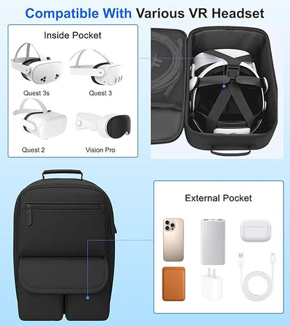YRXVW Large Carrying Case for Meta Quest 3S/3/2, Compatible with BOBOVR & Kiwi Battery Head Straps, Waterproof & Drop-Resistant VR Travel Case for Accessories & Home Storage and Travel