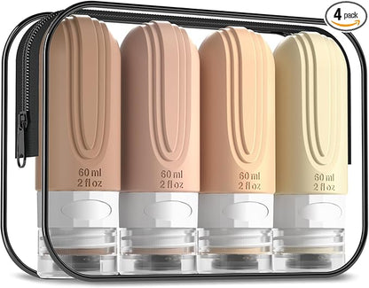 Travel Bottles for Toiletries, Tsa Approved 2oz Travel size Bottles, BPA Free Leak Proof Travels Toiletry Containers, Traveler Accessories with Toiletry Bag for Shampoo Liquid (4 Pack)