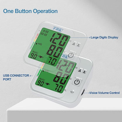 Blood Pressure Monitors for Home USE; Voice Volume Control Bilingual (English/Spanish); Talking ARM Upper Arm Blood Pressure Monitor with Large Digits Display; with 18.9 INCHES Extra Large Cuff