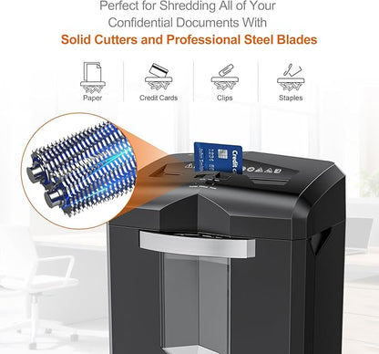 Bonsaii Heavy Duty 18-Sheet Cross-Cut Paper Shredder 60-Minute Runtime 6-Gallon Basket with Casters for Office Use Shreds Credit Cards and Staples