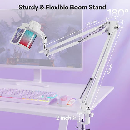 MAONO USB Gaming Microphone with Noise Cancellation, Computer PC Mic with Boom Arm, RGB Light, Mute, Gain, Monitoring Streaming Mic for Podcast, YouTube, Twitch, Discord, PS5/4, GamerWave DGM20S