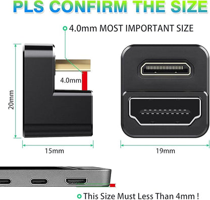 AGVEE 2 Pack (Long Side Inward) 180 Degree Angled Mini HDMI Male to HDMI Female Adapter, U-Shaped 4K@60HZ Converter Coupler Connector Extender for Portable Display Monitor Accessories, Black