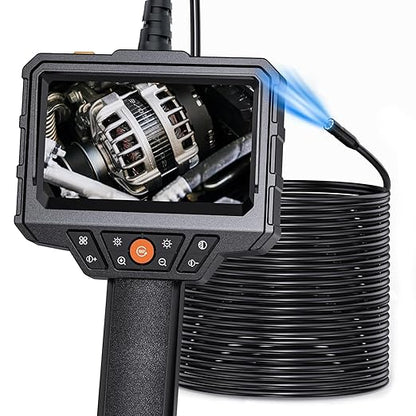 Endoscope with Light and 50ft Semi-Rigid Cable, Handheld Borescope 4.3'' HD 1080P, 8 Adjustable LED Lights, IP67 Waterproof Inspection Camera for Sewer, Gadgets for Men (Single Lens)