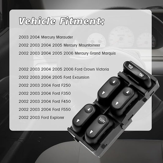 Ford Power Window Switch Replacement for 2002 2003 2004 Ford F250 F350 F450 F550,2002-2003 Explorer, 2002-2005 Excursion Mercury Mountaineer Replacement Button Windows Switches - OE 1L2Z14529BA