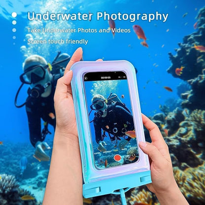 Floatable Waterproof Phone Pouch Case for iPhone 16 Pro Max/15/14/13/12, IP68 Travel Cellphone Waterproof Phone Pouch, Iridescent Blue,1 Pack
